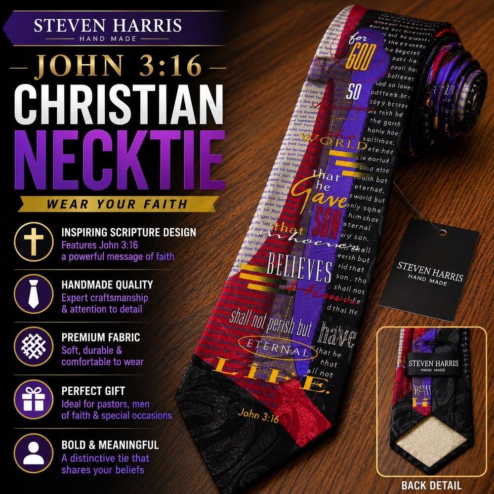 Steven Harris Handmade John 3:16 Christian Scripture Necktie Religious